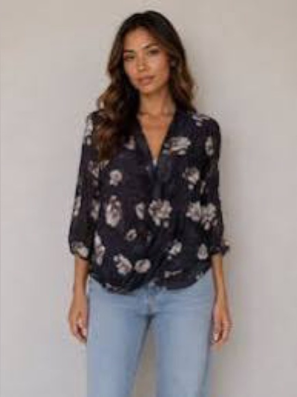 Babaton Black Floral silk Wrap Blouse